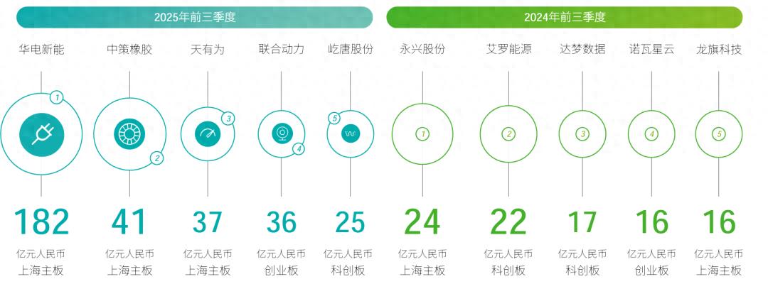 2024年与2025年新股融资额前五名(来源:德勤报告)