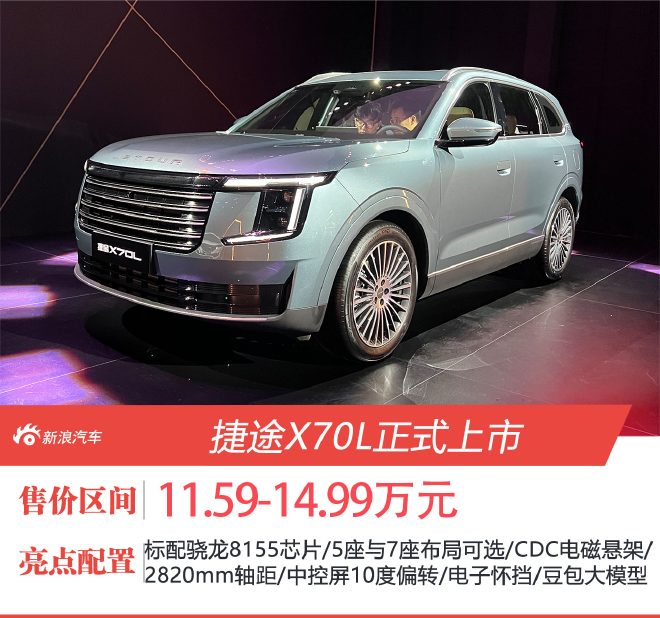 捷途X70L正式上市 售价为11.59-14.99万元